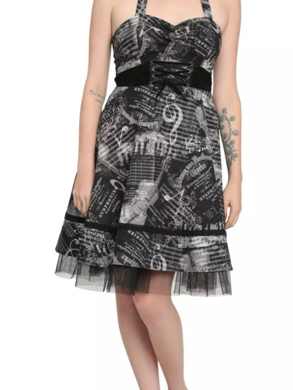 NEW Hot Topic Halter Steampunk Pinup Piano Music Corset Black White Dress Sz S